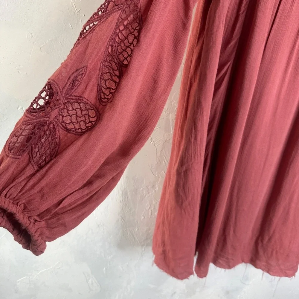 Free People Boho Lace Open Back Mini Dress Womens Size Small Flowy Pink Chic